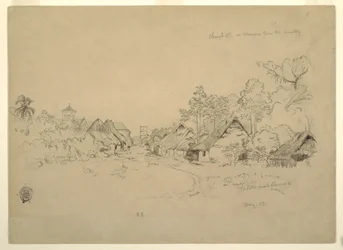 Teckning, gata i Mompos, Colombia, maj 1853