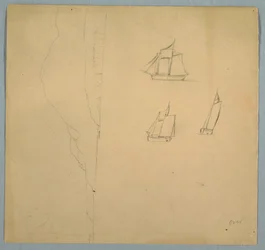 Teckning, Studier av landskap och skepp, 1850-51
