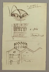 Ritning, studie av valvslagning Triforum, byggnad, möjligen 1868-69