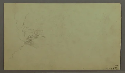 Teckning, Topp som reser sig över molnen, smal dal, möjligen 1868