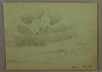Teckning, Solstråle bakom moln, september 1869