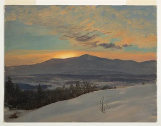 Teckning, Solnedgång över Hudson Valley, vinter, 1870-80