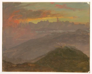 Teckning, Solnedgång och berg, juli 1865