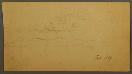 Teckning, Solnedgång bakom kullar, februari 1867