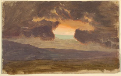 Teckning, Solnedgång över kala kullar, 1870-80