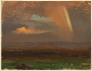 Teckning, Solnedgång över vidsträckt landskap, 1865