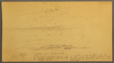 Teckning, Solnedgång över kullar, 9 juli 1866