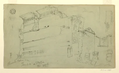 Teckning, tempel, Petra, Jordanien, 27 februari 1868