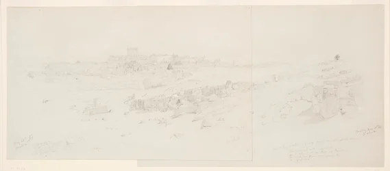 Teckning, Templen på morgonen, Baalbek, 12 maj 1868