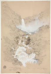 Ritning, Tequendama Falls nära Bogotá, Colombia, juli 1853