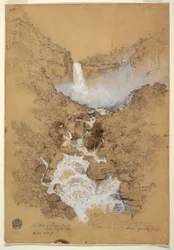 Ritning, Tequendama Falls nära Bogotá, Colombia, juli 1853
