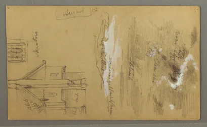 Ritning, Timmerhus, Sky, Österrike, 1 augusti 1868