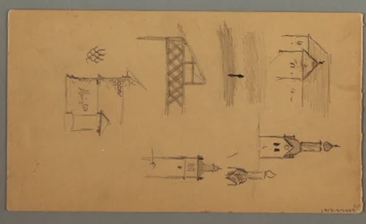 Ritning, torn, alpina byggnader, 1868