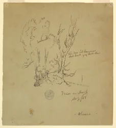 Teckning, Träd Obersee i de bayerska eller södra Alperna, september 1868