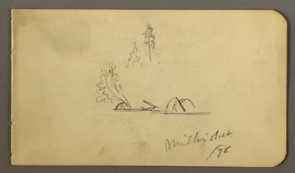Teckning, Träd och stenblock i vatten, 1878