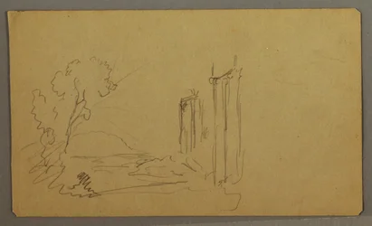 Teckning, Träd, klassiska pelare, möjligen 1865-66
