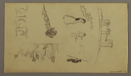 Teckning, Två studier av en stad på en bergstopp, möjligen 1868-69