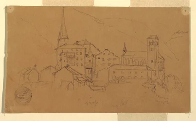 Teckning, Valais, Schweiz, augusti 1868