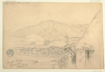 Teckning, utsikt från värdshuset i Guaranda, Ecuador, 3 juni 1857
