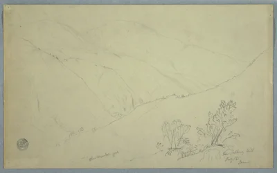 Teckning, utsikt över Blue Mountain Peak, sedd från närheten av Salloway Hill, Jamaica, juli 1865