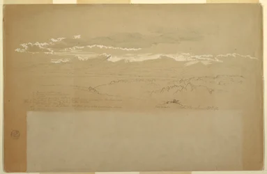 Teckning, Vy över bergskedja, Ecuador, 27 juni 1857