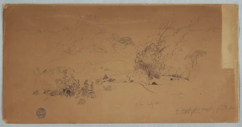 Teckning, utsikt över Toche, Colombia, juli 1853