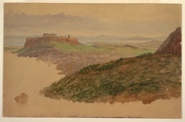 Teckning, Utsikt över Akropolis från Lykabettusberget, Aten, april 1869