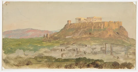 Teckning, vy över Akropolis från söder, Aten, april 1869
