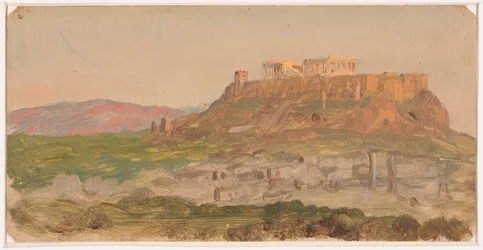 Teckning, vy över Akropolis från söder, Aten, april 1869
