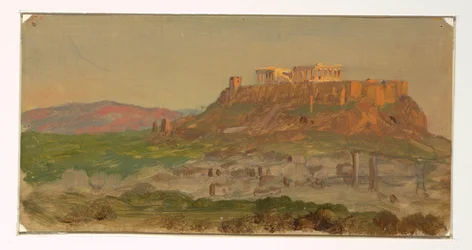 Teckning, vy över Akropolis från söder, Aten, april 1869