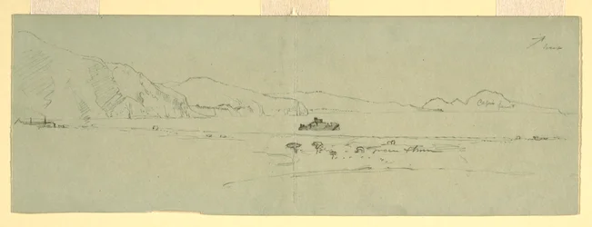 Teckning, Vy över halvön Sorrento på Capri, Italien från nordost, 1869