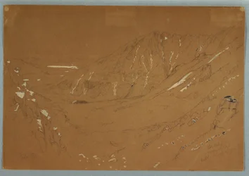 Teckning, Utsikt mot den stora bassängen, Mount Katahdin, september 1877
