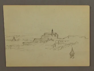 Teckning, Village on Hilltop, möjligen 1868-69
