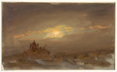 Teckning, Vinterlandskap i månsken, ca 1870