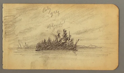 Teckning, Skogbevuxen ö, möjligen 1878