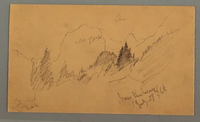 Teckning, skogsklädda toppar, 27 juli 1868