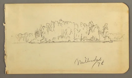 Teckning, Skogsklädd strand, 1878