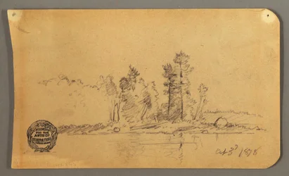 Teckning, Skogsklädd strand, 1878