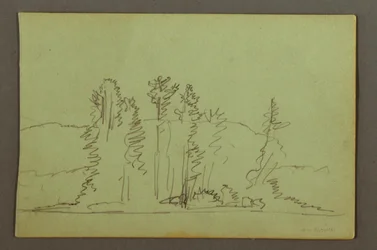 Teckning, Skogsklädd sjöstrand, möjligen 1856