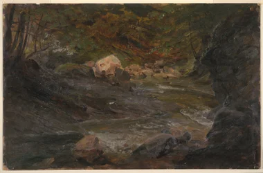 Teckning, skogsbäck, 1850-60