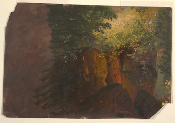 Teckning, Skogsscen med stenar, 1860-70