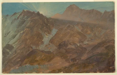 Toppar och glaciär vid soluppgången, Bernese Alperna, Schweiz