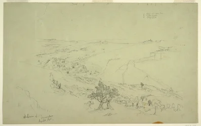 Siloam och Jerusalem, sydöstra hörnet av murarna sett från Oljeberget [Jerusalem och Silwan, östra Jerusalem, Israel]