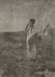 Som ett spöke som går i soluppgången såg han en jungfru gå, ur Hiawathas sång av Henry Wadsworth Longfellow (1807-82), publicerad av George G. Harrap und Company Ltd., 1911.