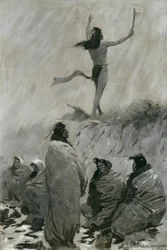 Eldätaren höjde sina armar mot åskfågeln, c.1900