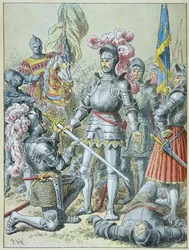 Slaget vid Pavia: Francois I, besegrad, överlämnade sitt tal till riddaren Charles de Lannoy 1525