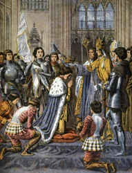 Kröning av Karl VII av Frankrike i Reims, ca 1900 (illustration)
