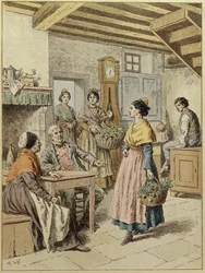 Interiör av en bondgård i Provence, 1901 (färggravyr)