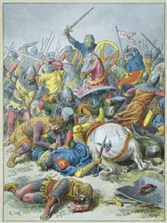 Kung Philip Auguste vid slaget vid Bouvines 1214 (gravyr)