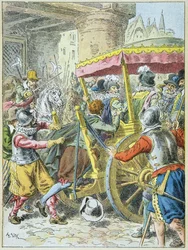 Mordet på kung Henrik IV av François Ravaillac på Rue de la Ferronnerie i Paris, 14 maj